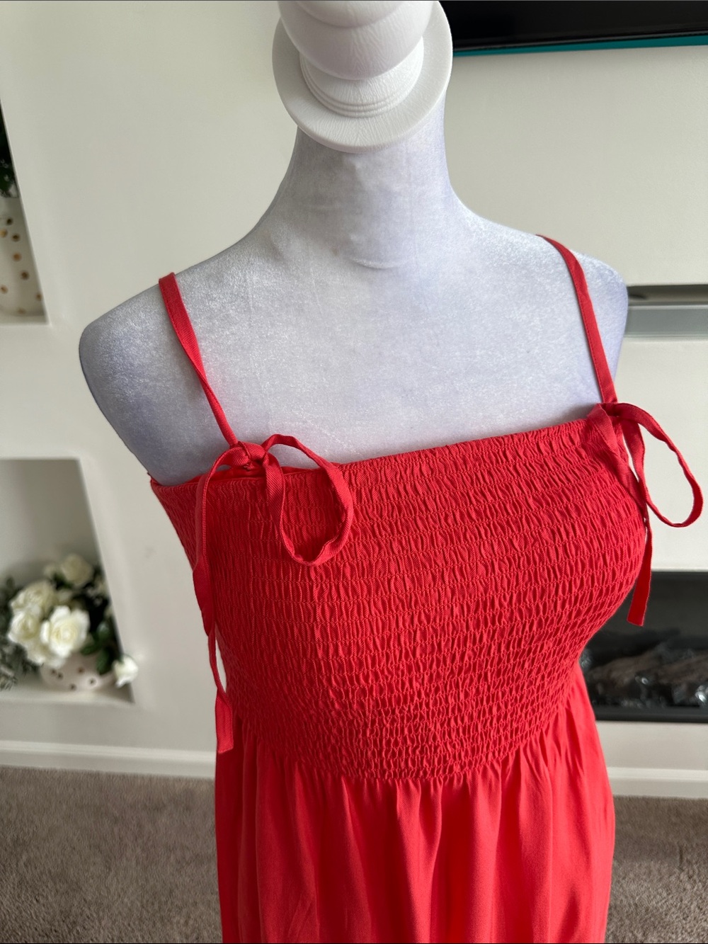 Soma Red Maxi Dress with Smocked Bodice - Picture 6 of 8